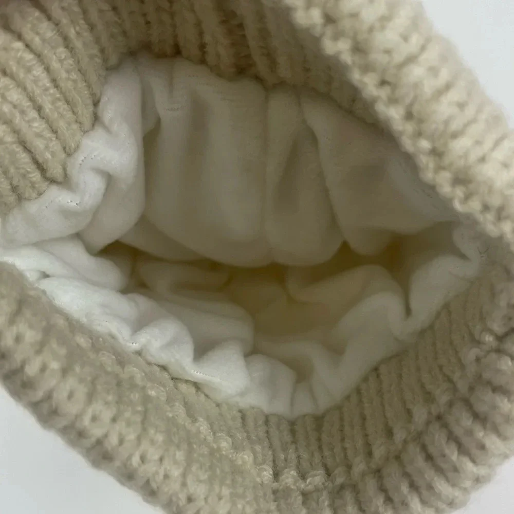 JC Sunny Just Classy Hat Womens One Size Beige Knit Fauc Fur Pom Pom Beanie